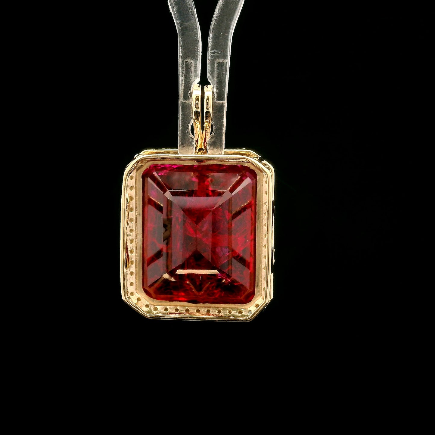 14.88 Ct Emerald Cut Lab Grown Ruby 14K Gold Pendant