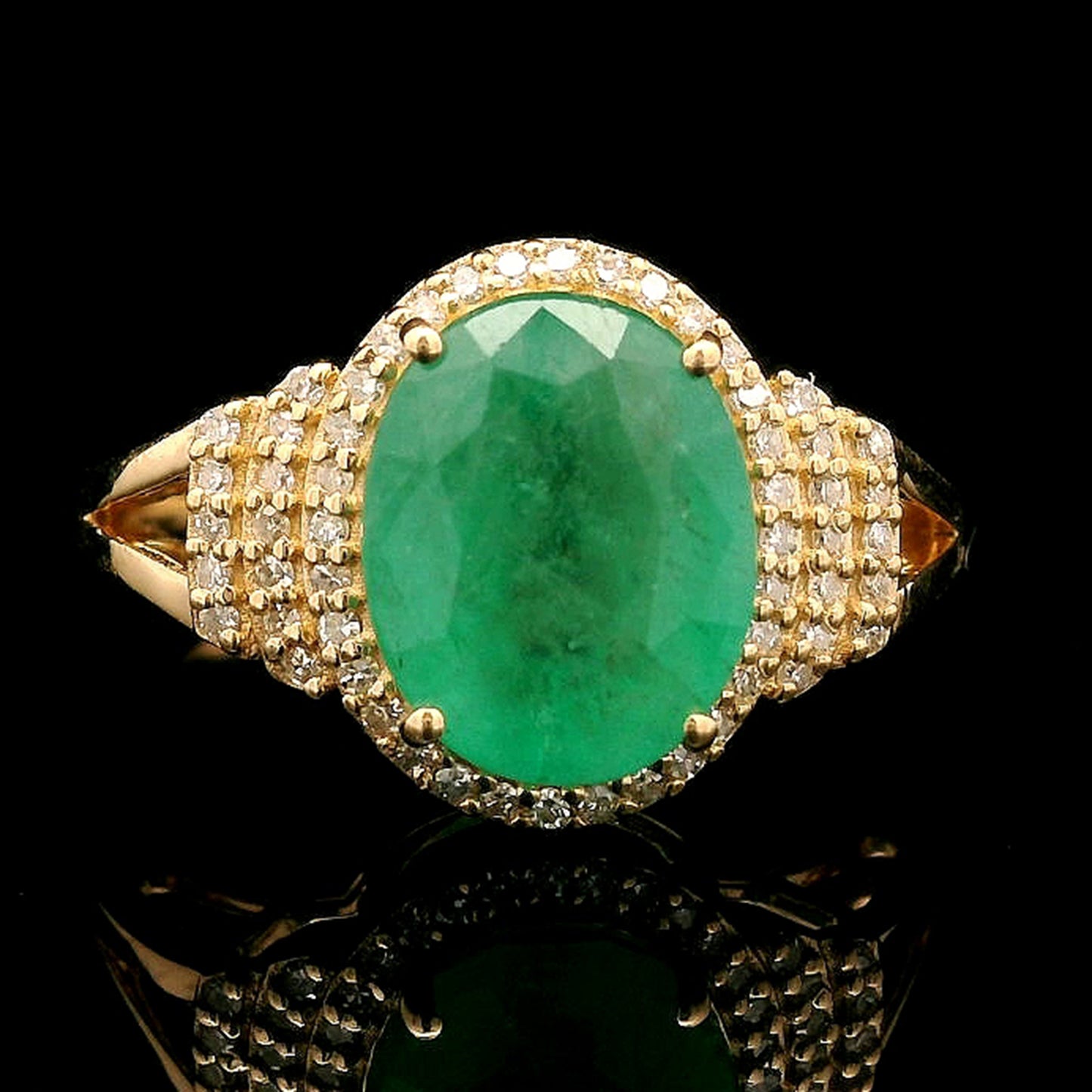 2.91 Ct Oval Mixed Cut Natural Emerald 14K Gold Ring