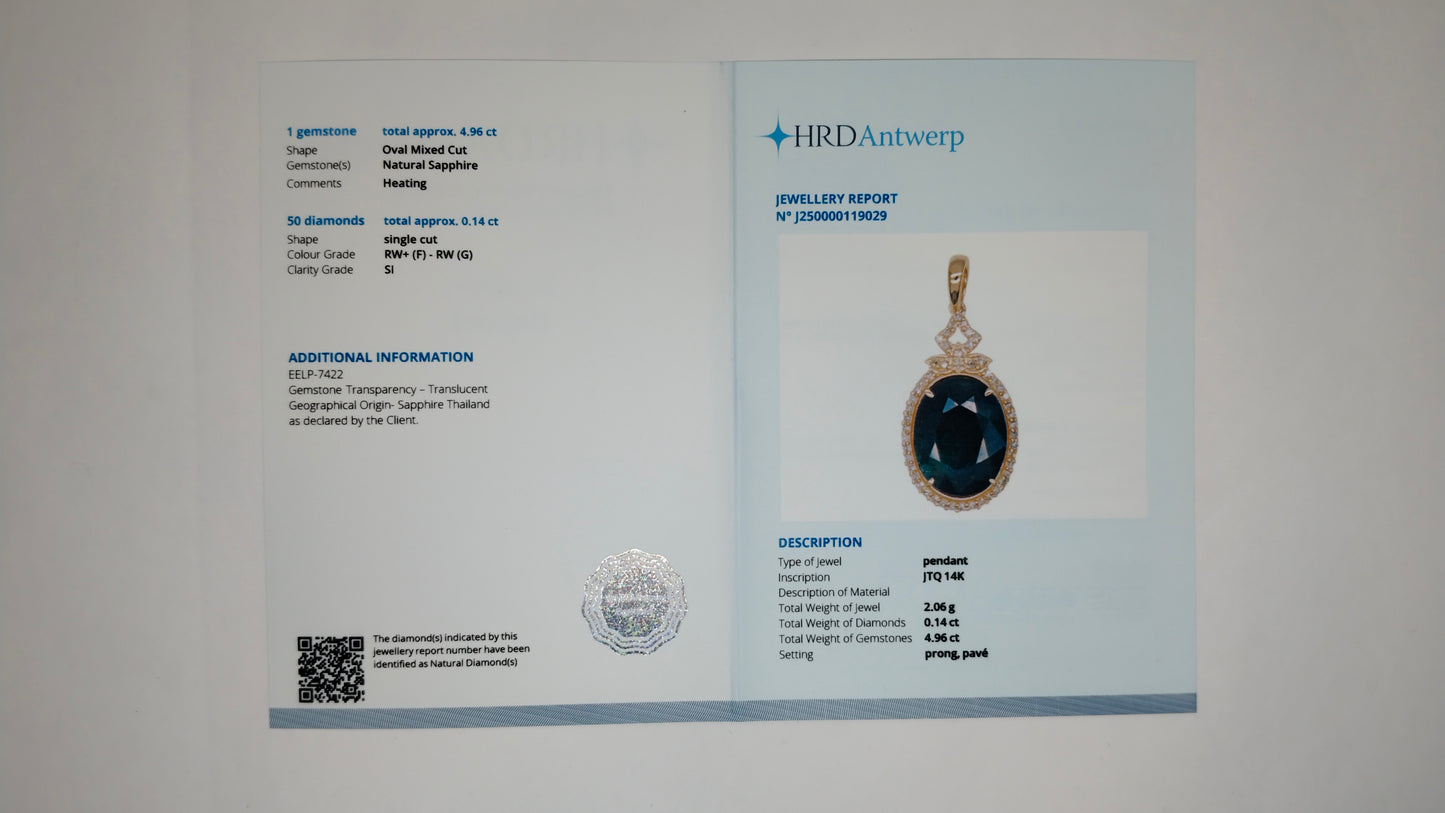 5.10 Ct Oval Mixed Cut Natural Sapphire 14K Gold Pendant