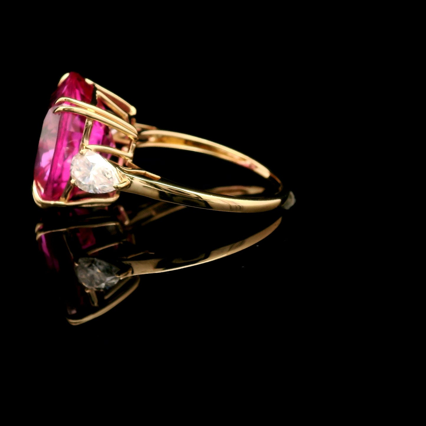 15.11 Ct Cushion Mixed Cut Lab Grown Pink Sapphire 14K Gold Ring
