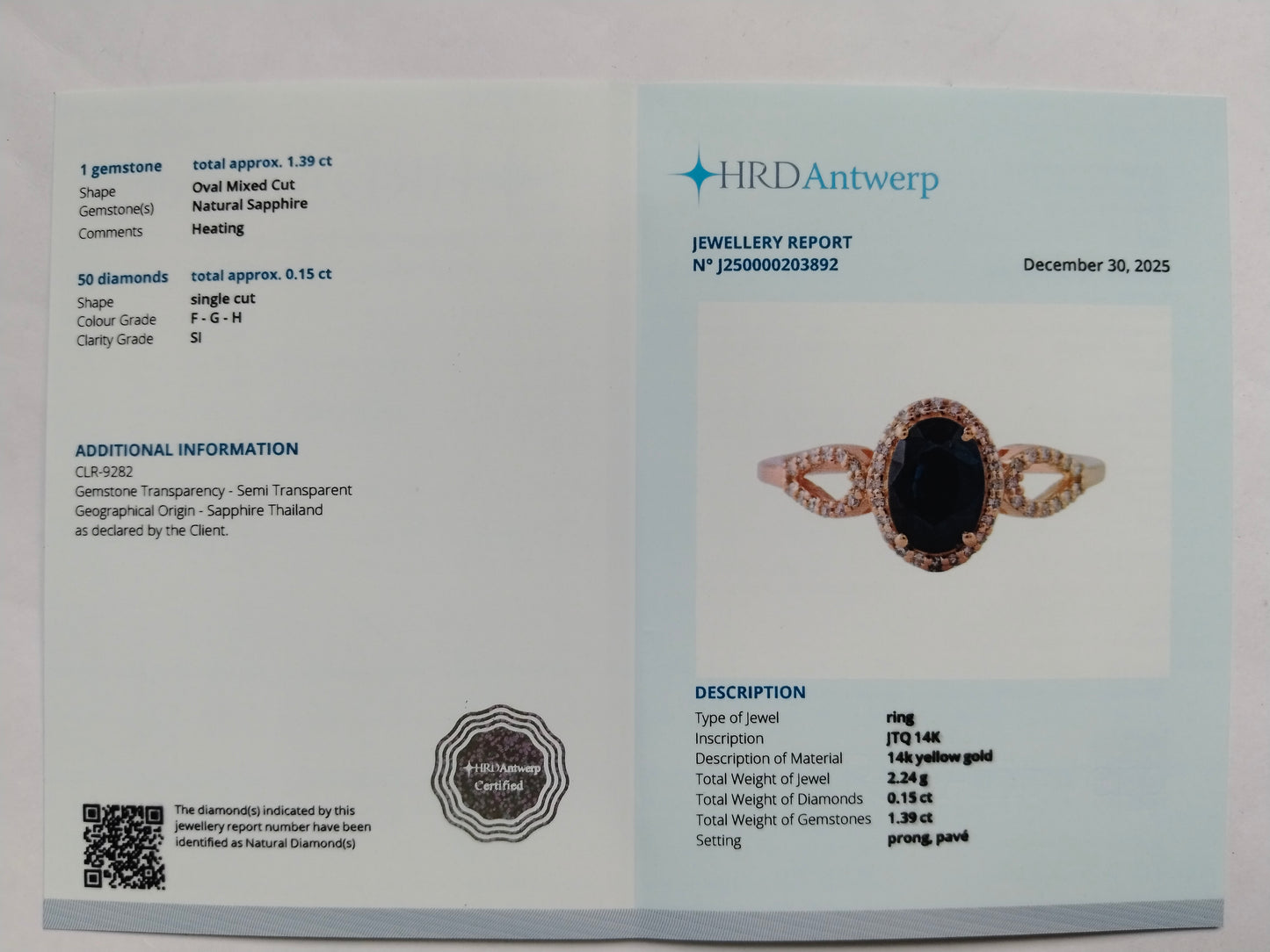 1.54 Ct Oval Mixed Cut Natural Sapphire 14K Gold Ring