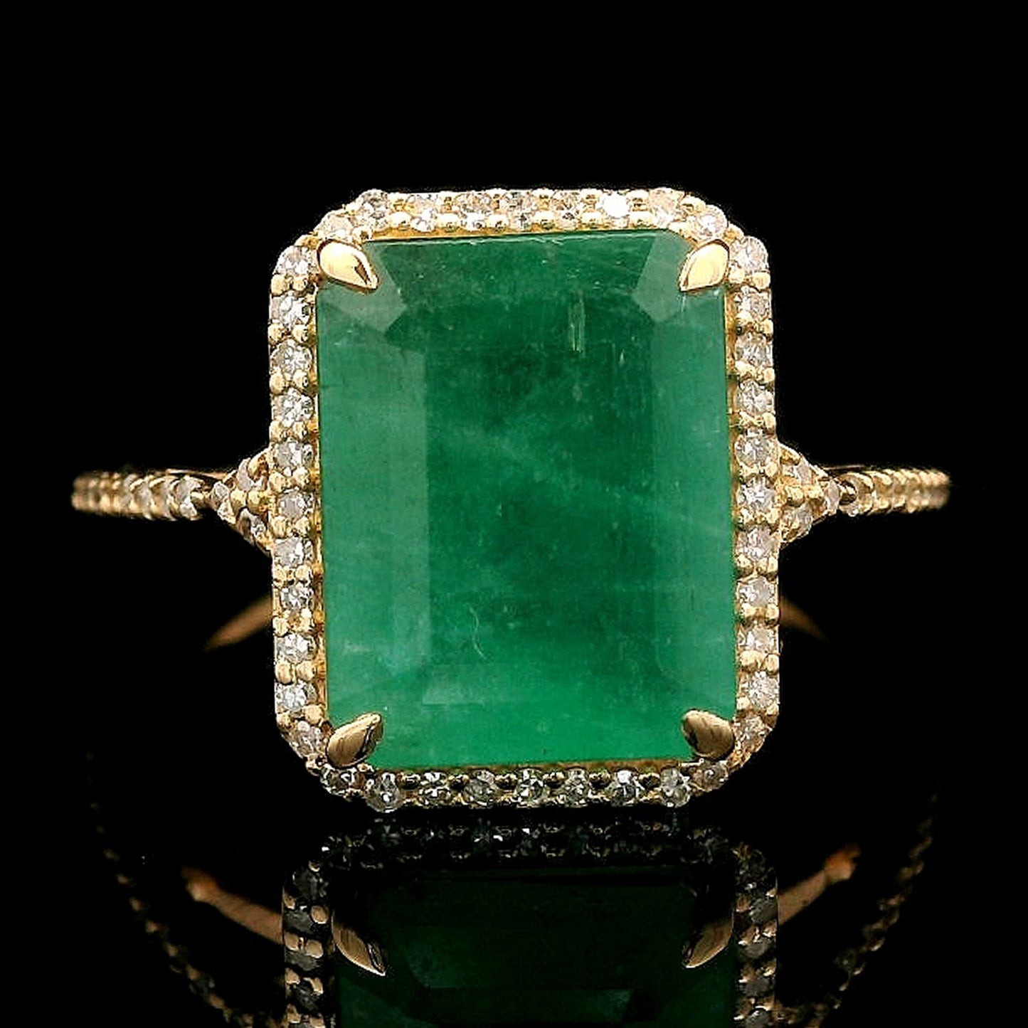 4.37 Ct Octagon Step Cut Natural Emerald 14K Gold Ring