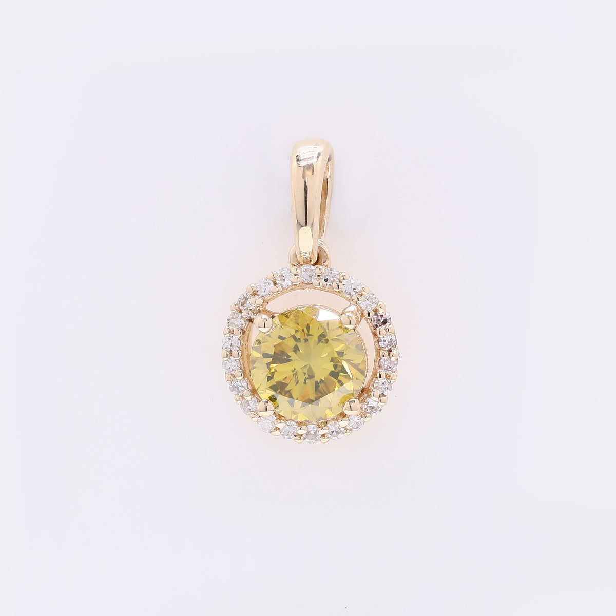 0.69 Ct Round Yellow Diamond 14K Gold Pendant