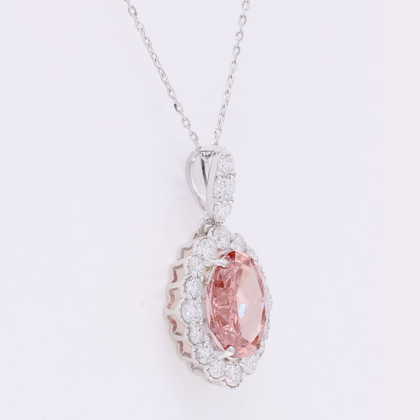 3.84 Carats Fancy Vivid Pink Lab Grown Diamond 14K Gold Pendant