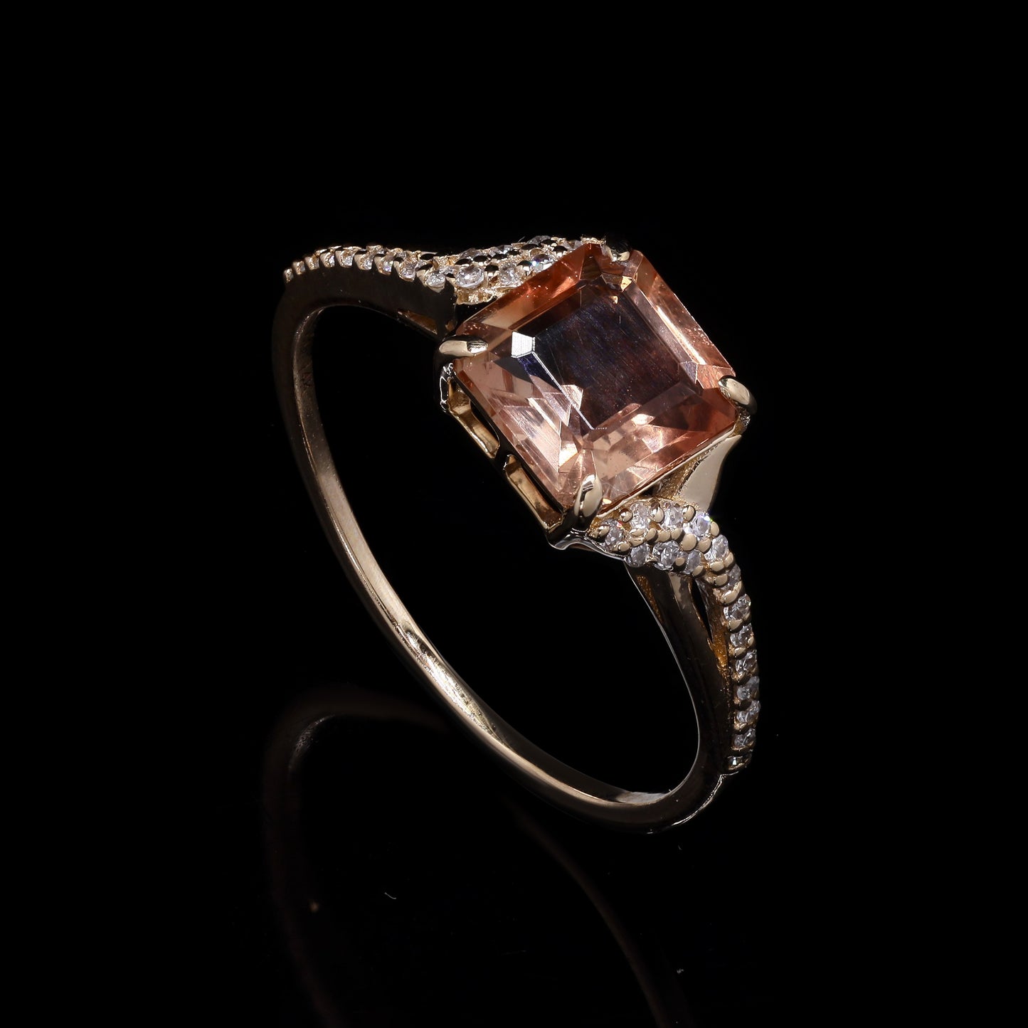 1.37 Ct Octagon Step Cut Natural Sunstone 14K Gold Ring
