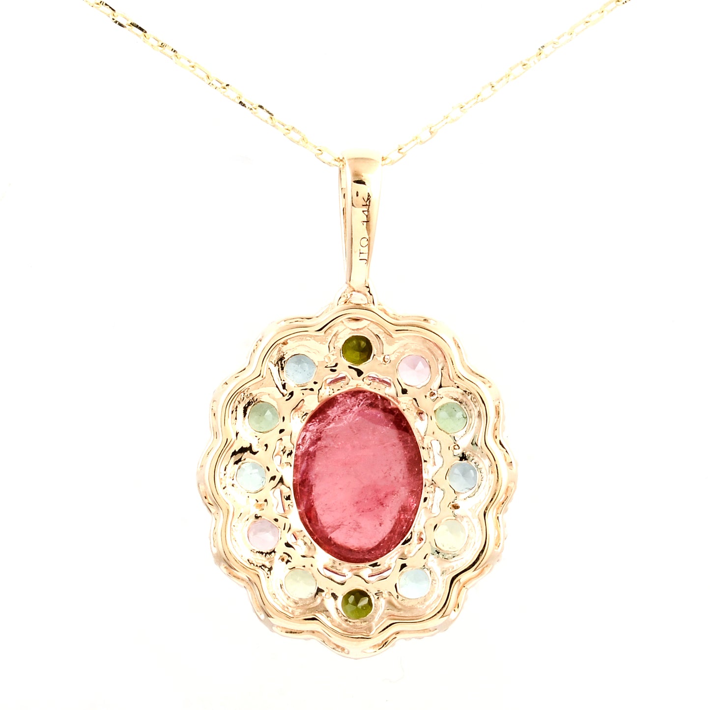 3.31 Ct Oval Multi Tourmaline 14K Gold Pendant