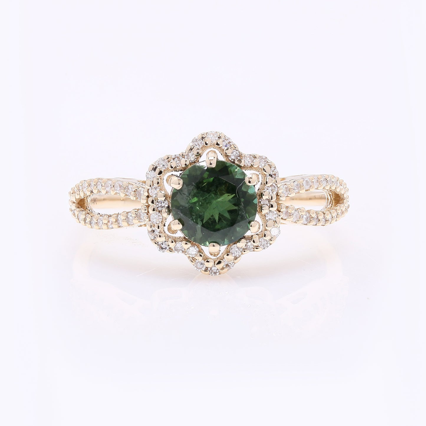 1.12 Ct Round Natural Tourmaline 14K Gold Ring