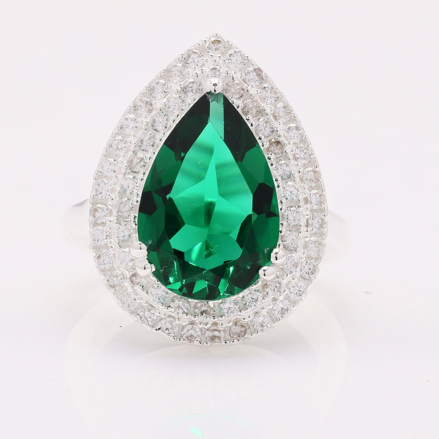 6.11 Ct Pear Created Emerald 925 Silver Ring