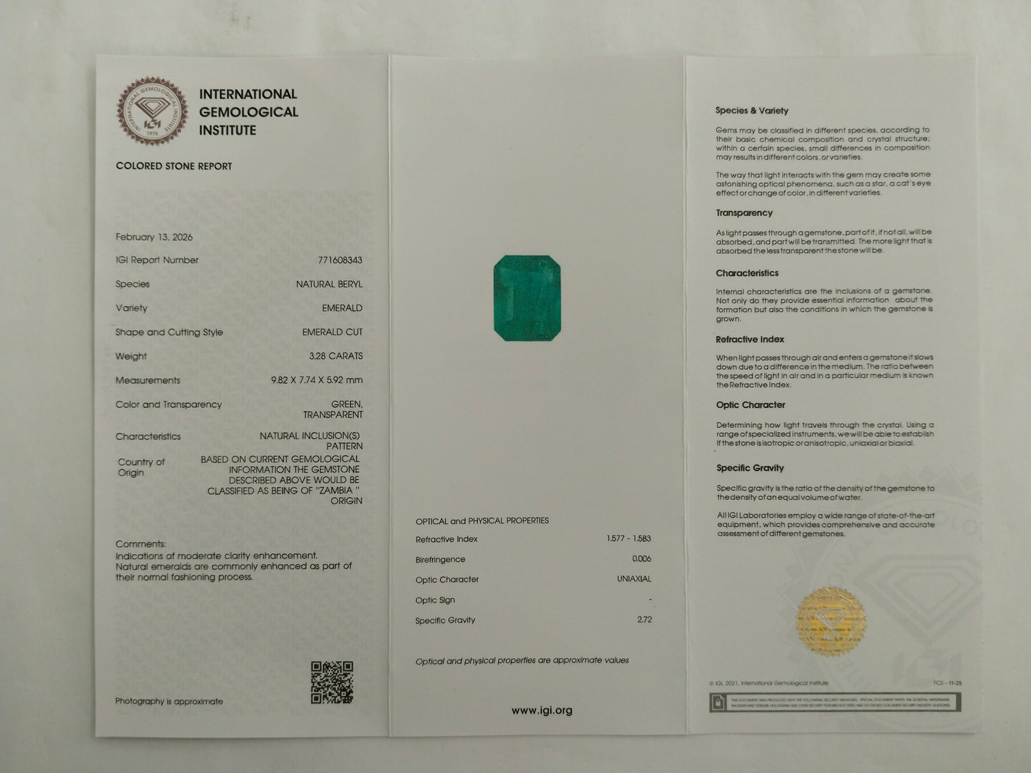 3.28 Natural Beryl Emerald Emerald Cut Gemstone