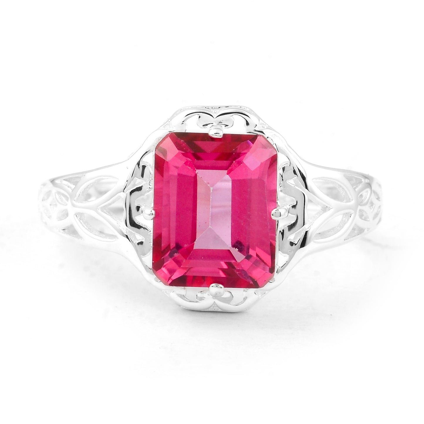 4.17 Ct Octagon Pink Topaz 925 Sterling Silver Ring