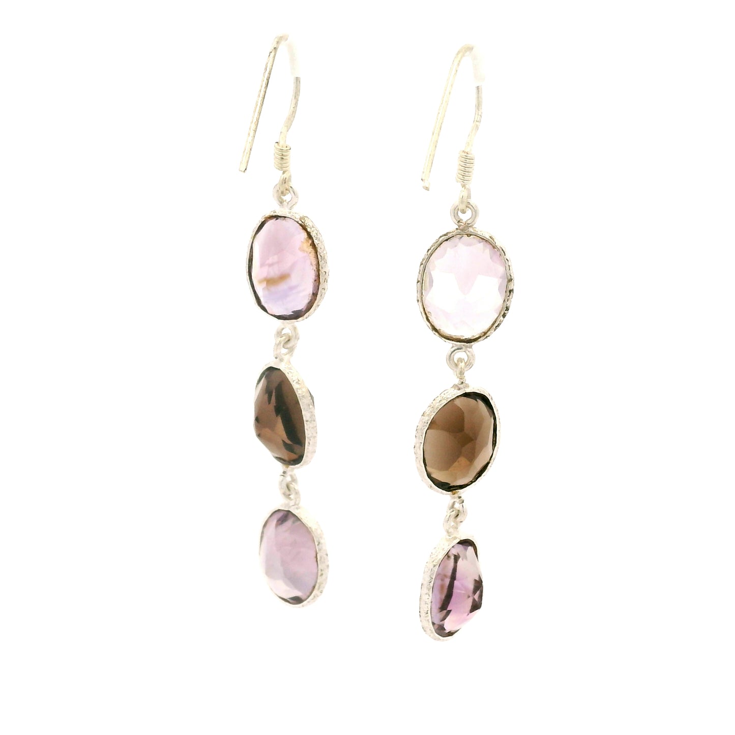 10.30 Ct Smoky Quartz, Amethyst 925 Sterling Silver Earrings