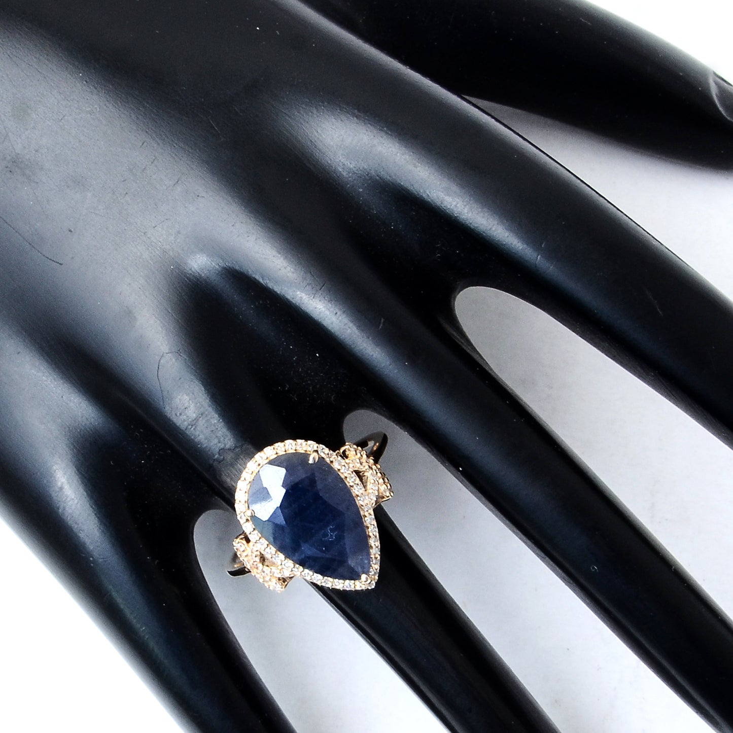 7.02 Ct Pear Mixed Cut Natural Corundum Sapphire 14K Gold Ring