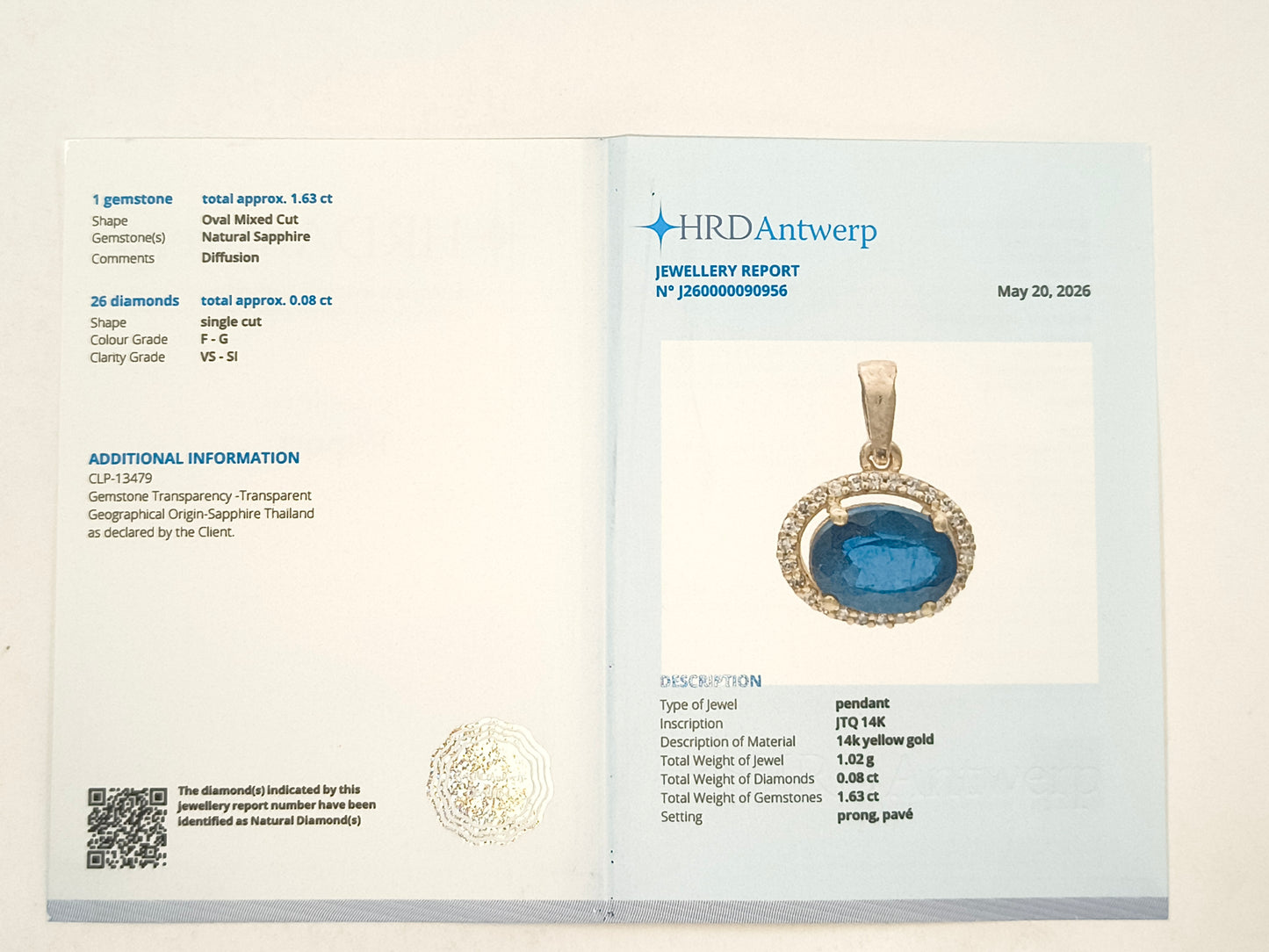 1.71 Ct Oval Sapphire 14K Gold Pendant