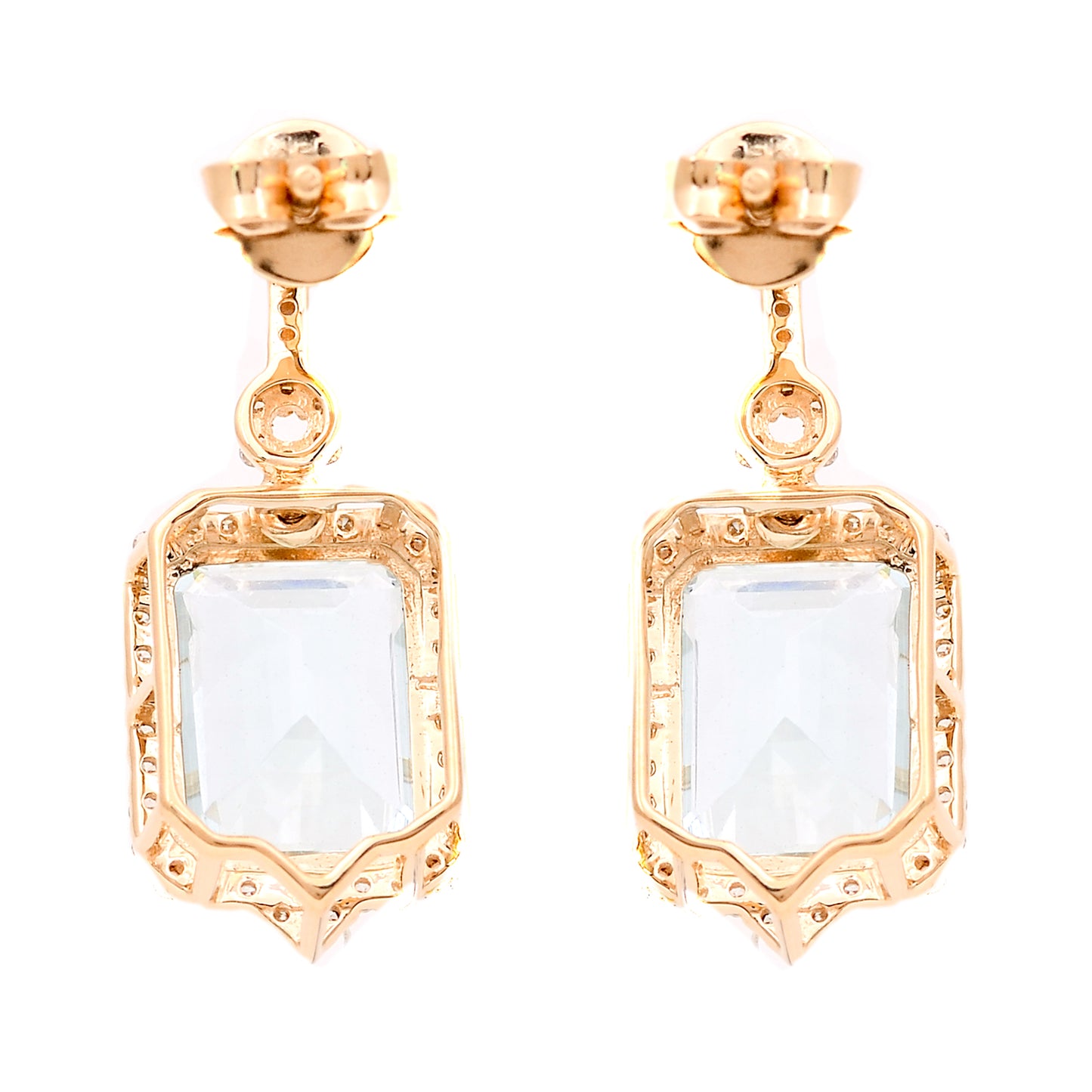 4.82 Ct Octagon Step Cut Natural Aquamarine 14K Gold Earrings