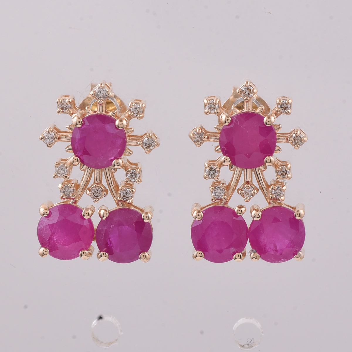 2.98 Ct Round Natural Ruby 14K Gold Earrings