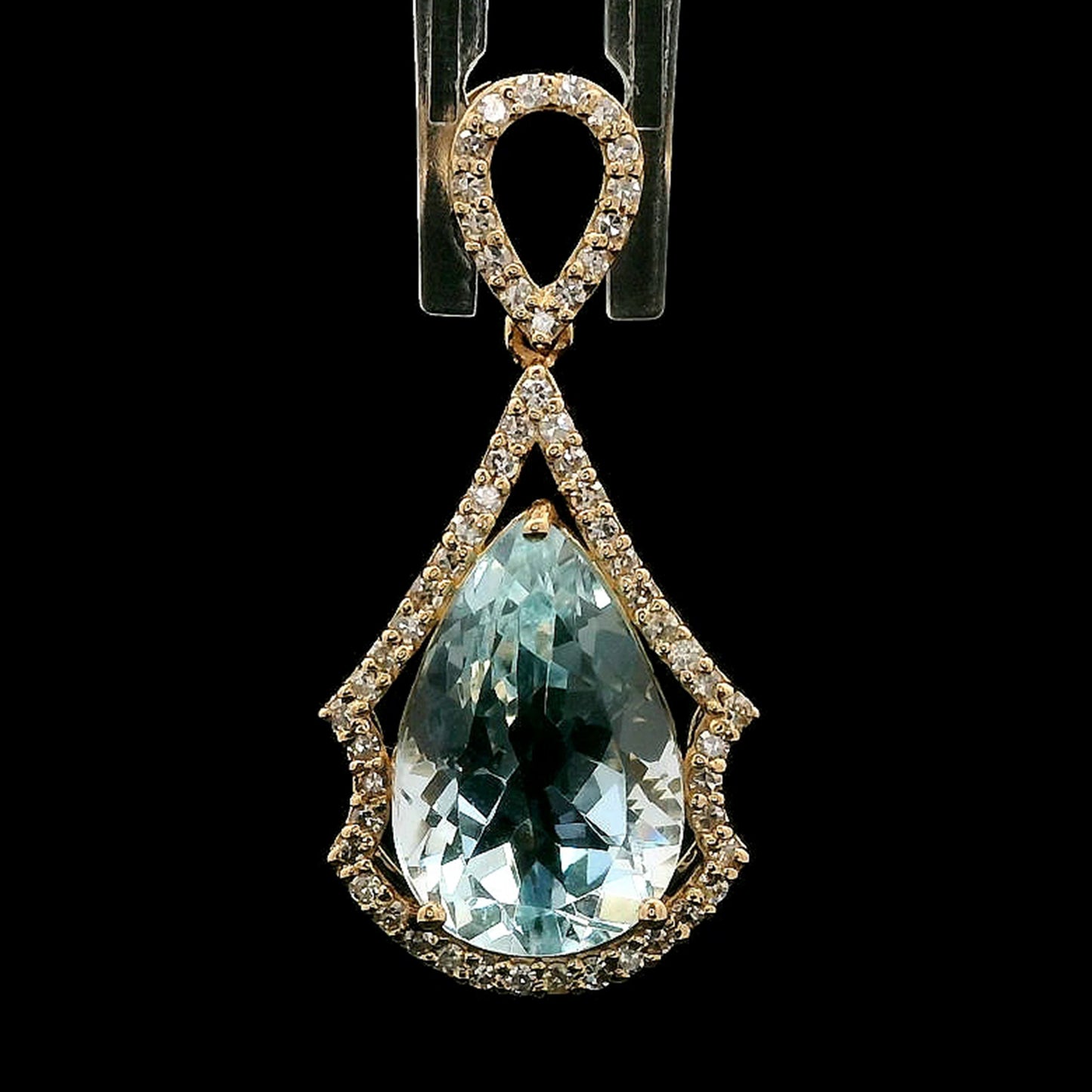 2.95 Ct Pear Mixed Cut Natural Aquamarine 14K Gold Pendant