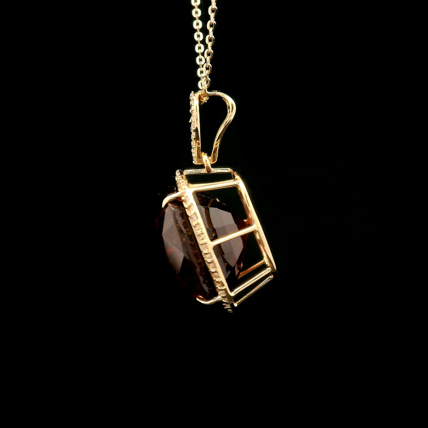 14.47 Ct Cushion Hessonite 14K Gold Pendant