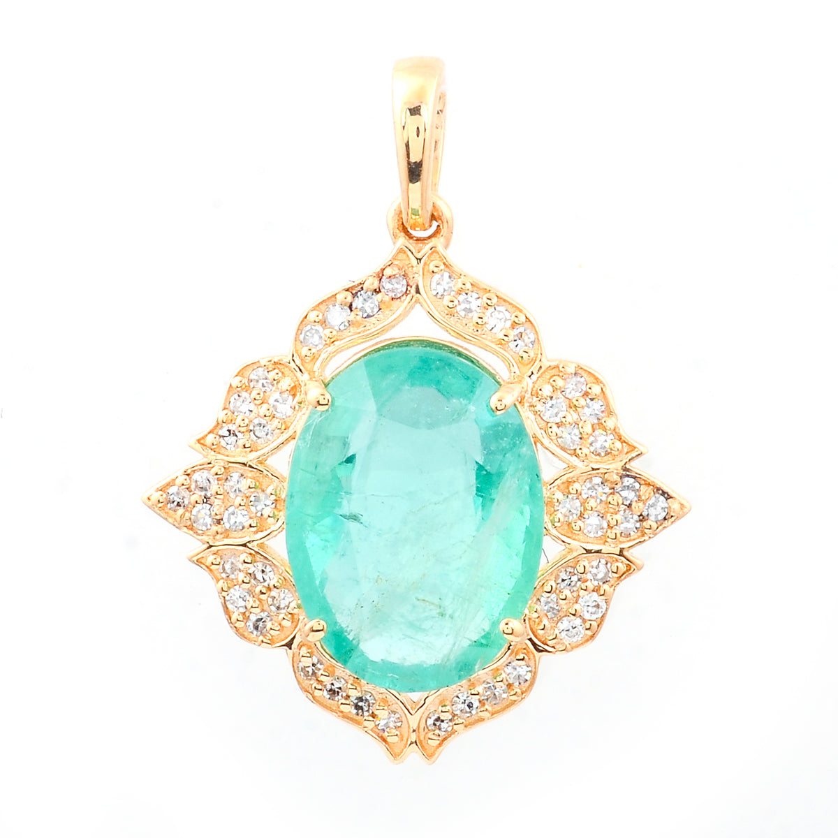 3.28 Ct Oval Natural Emerald 14K Gold Pendant