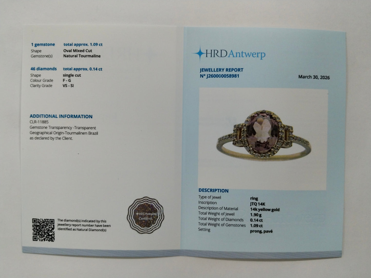 1.23 Ct Oval Mixed Cut Natural Tourmaline 14K Gold Ring