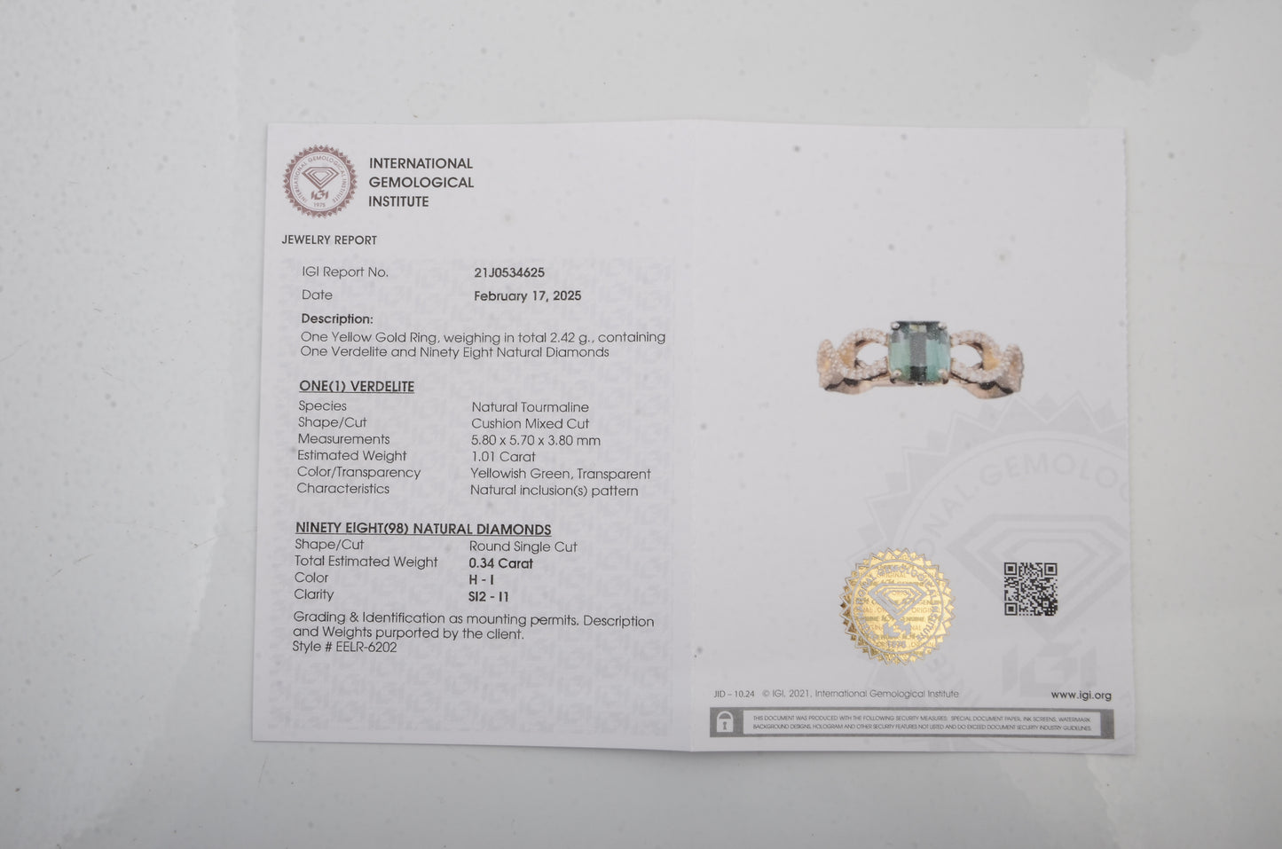 1.35 Carats Natural Tourmalines 14K Gold Ring
