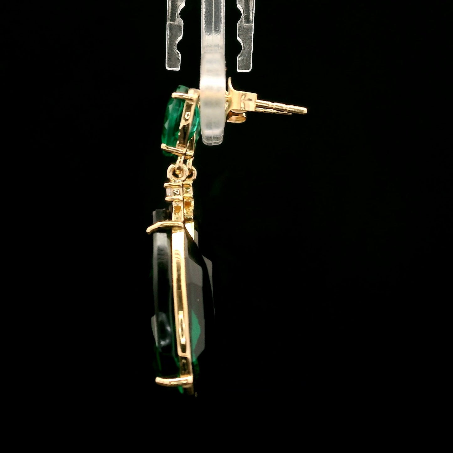 24.36 Ct Pear Mixed Cut Lab Grown Emerald 14K Gold Earrings
