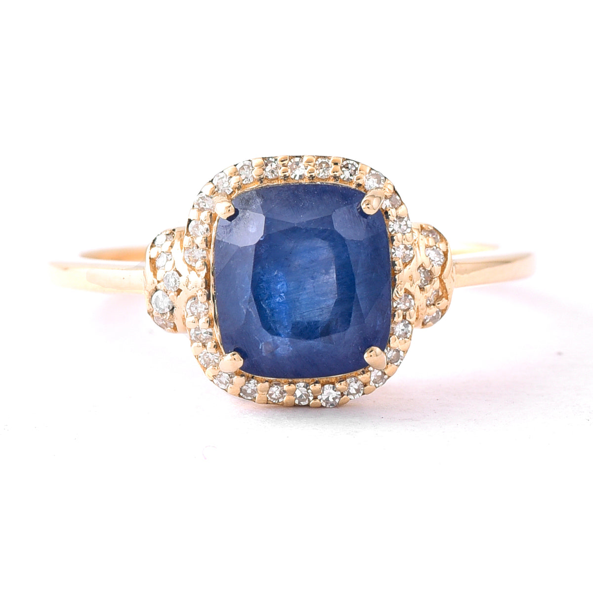 3.01 Ct Cushion Mixed Cut Natural Sapphire 14K Gold Ring