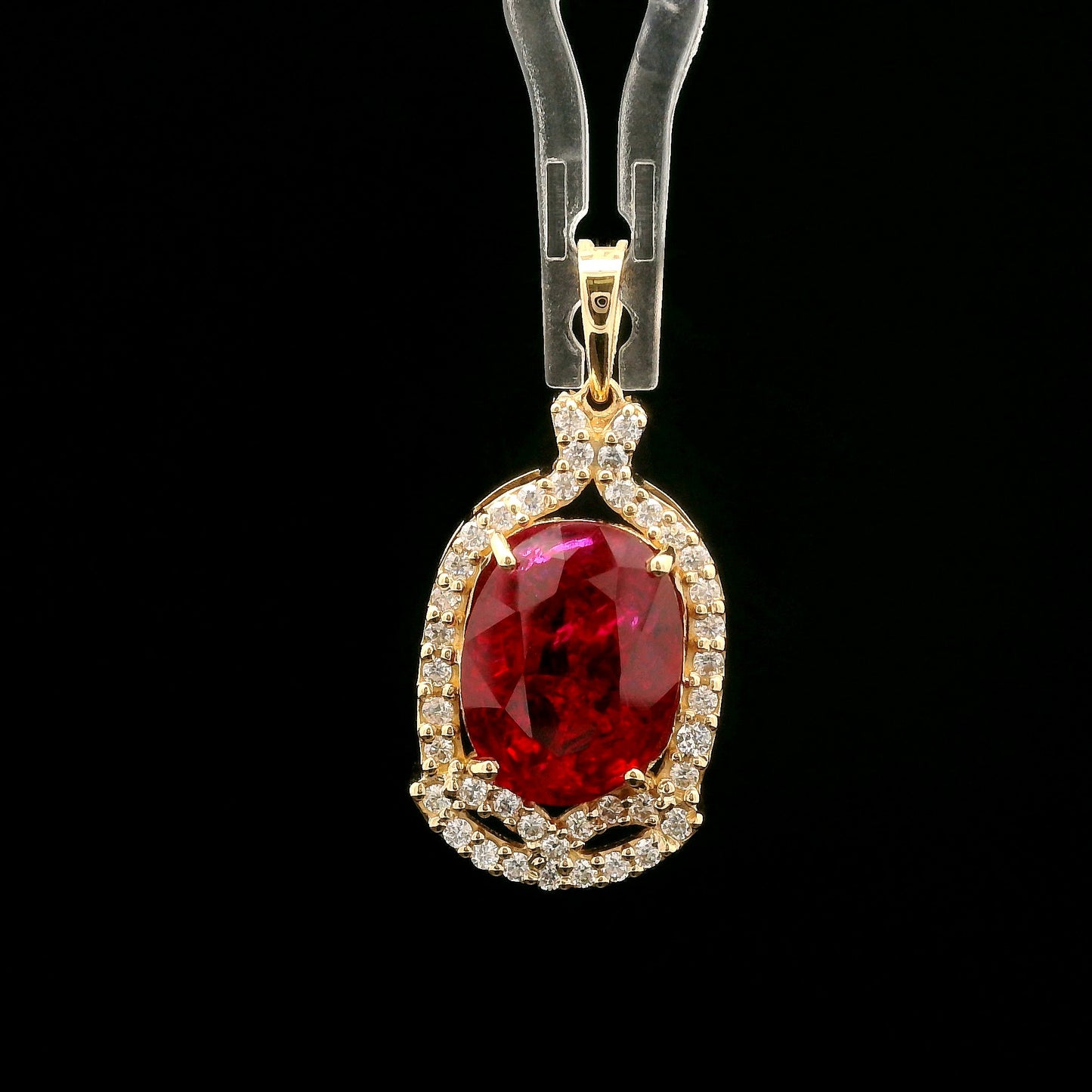 5.36 Ct Oval Mixed Cut Lab Grown Ruby 14K Gold Pendant