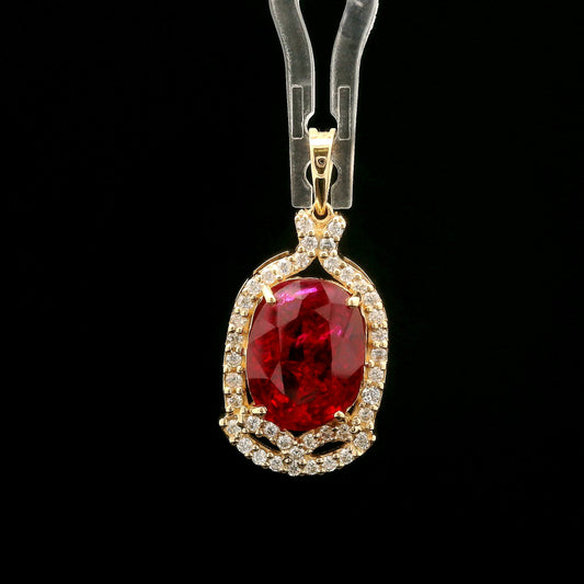 5.36 Ct Oval Mixed Cut Lab Grown Ruby 14K Gold Pendant