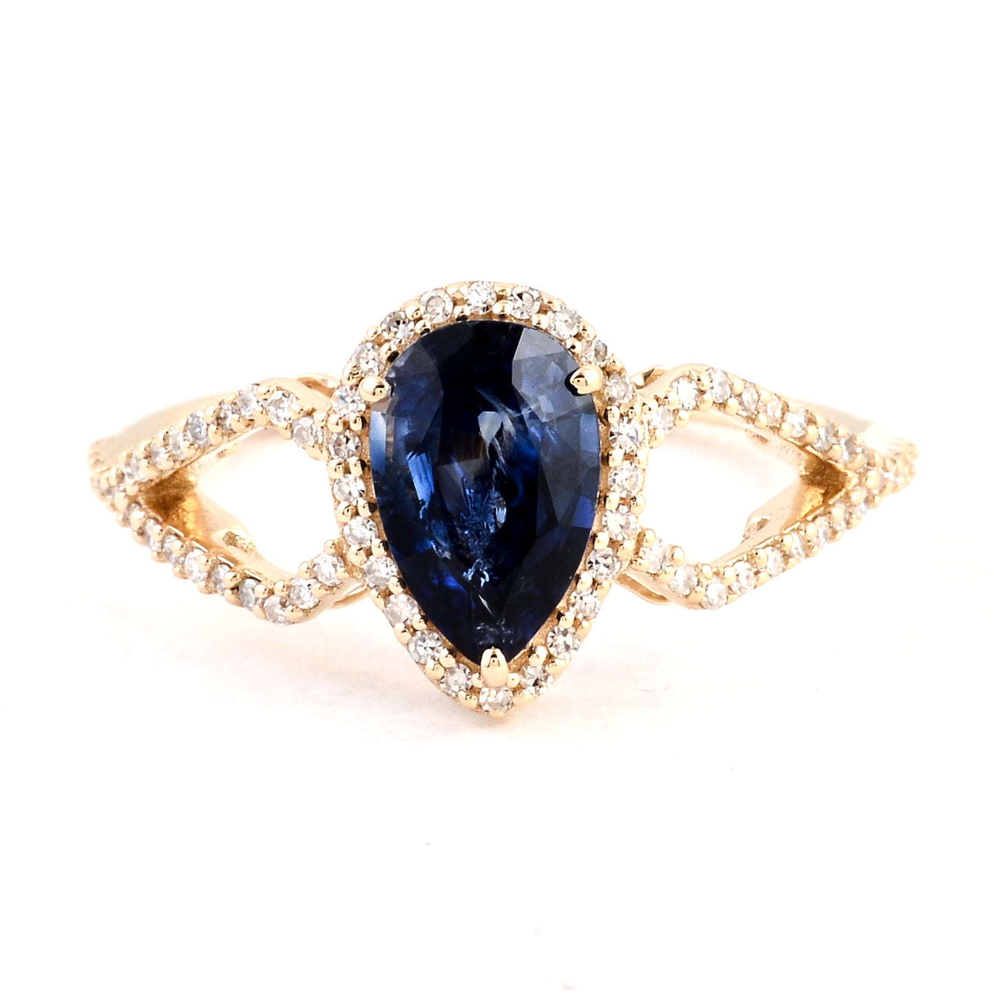 1.76 Ct Pear Mixed Cut Natural Codundum Sapphire 14K Gold Ring