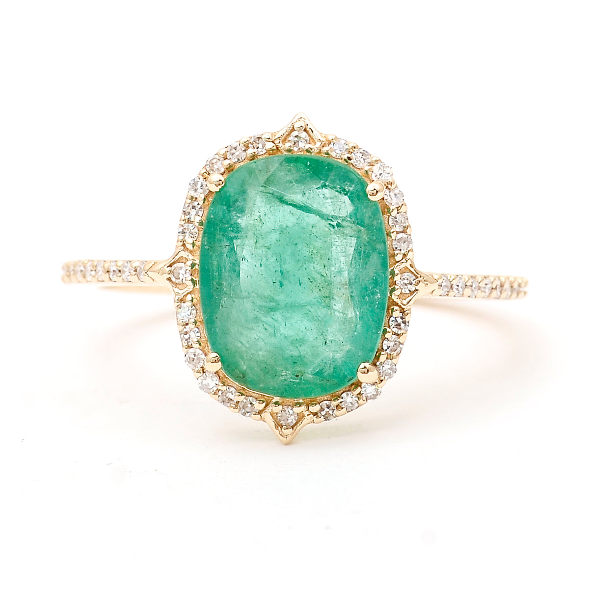 2.26 Ct Cushion Natural Emerald 14K Gold Ring