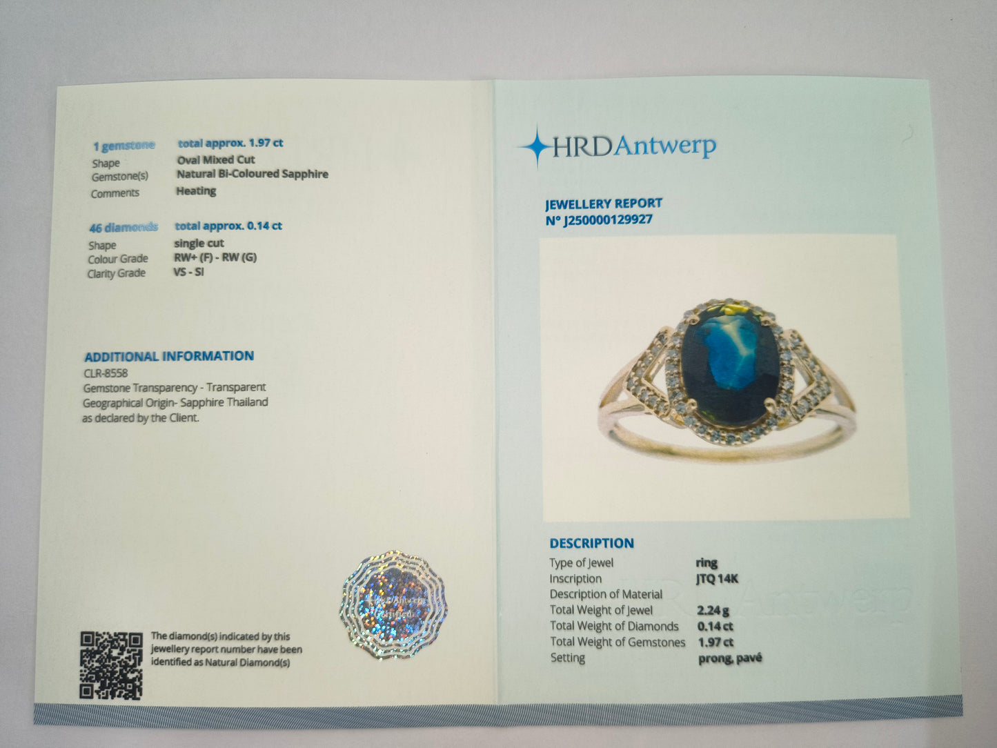 2.11 Ct Oval Natural Sapphire 14K Gold Ring