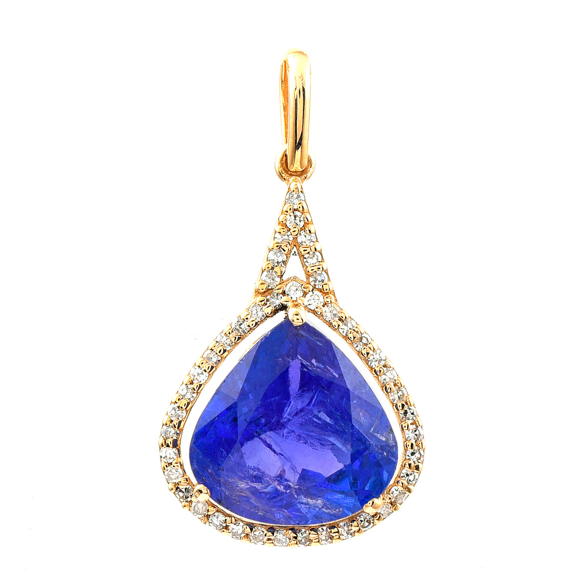 3.51 Ct Pear Mixed Cut Natural Tanzanite 14K Gold Pendant
