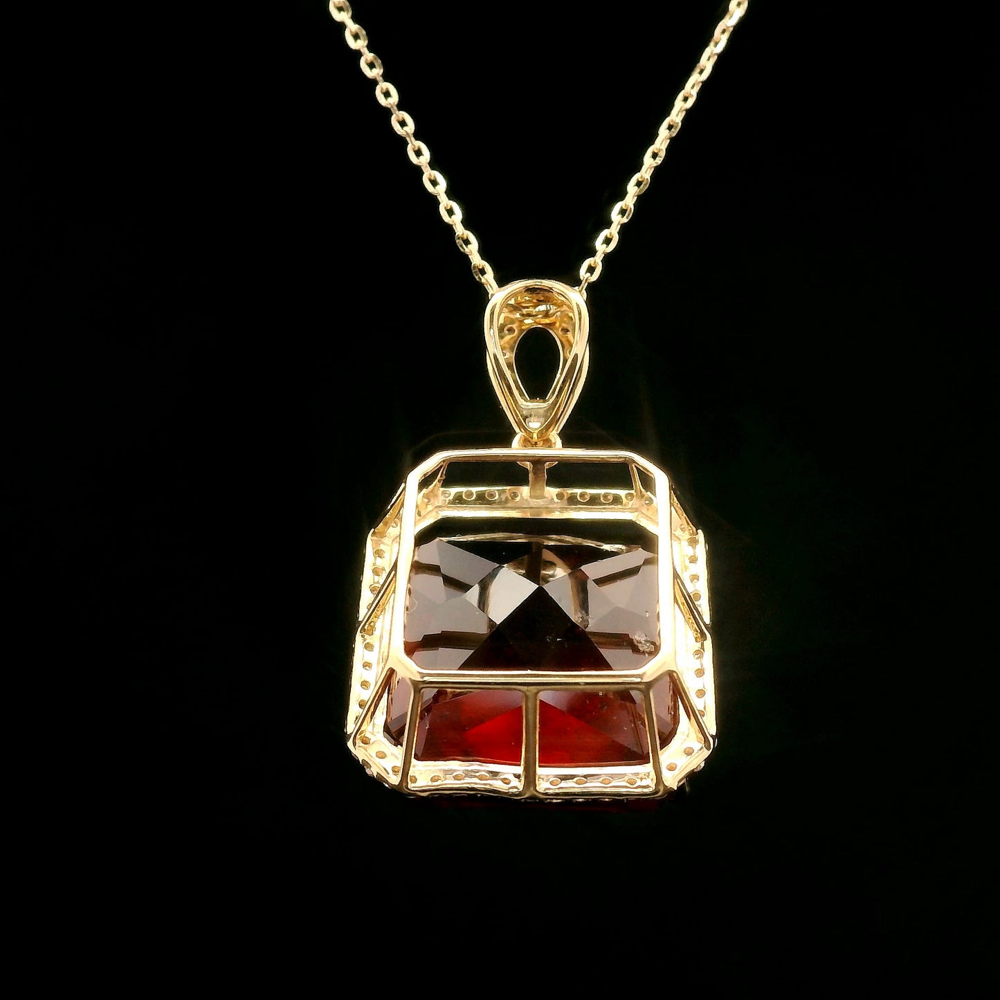 15.86 Ct Octagon Hessonite 14K Gold Pendant