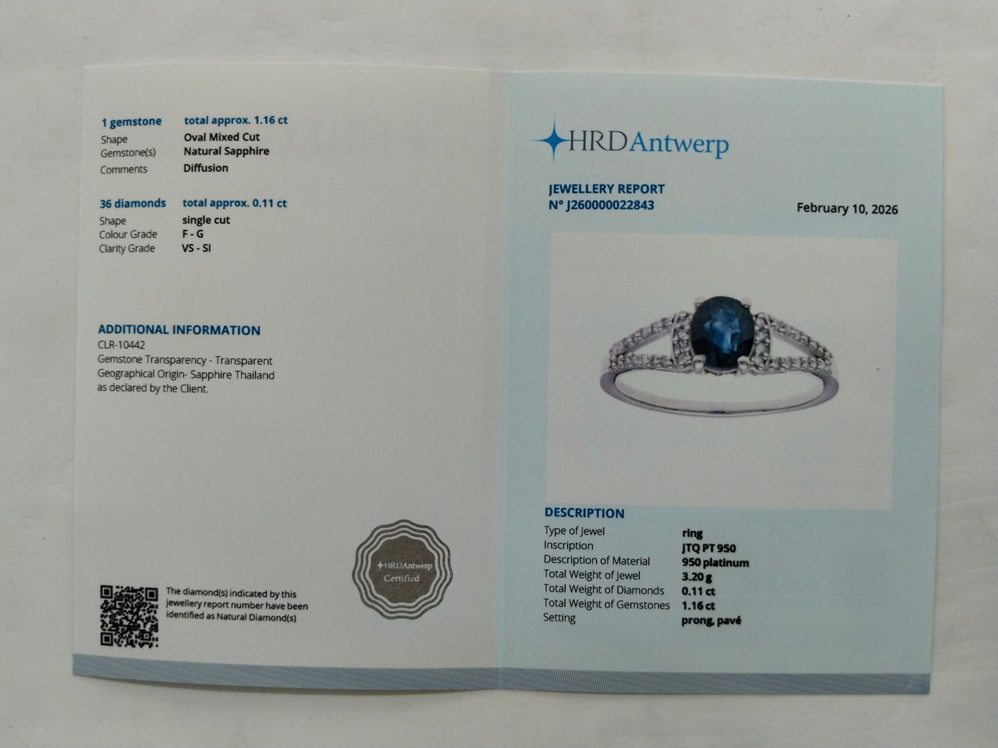 1.27 Ct Oval Mixed Cut Natural Sapphire 950 Platinum Ring