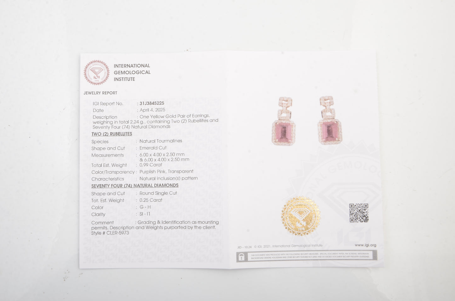 1.24 Ct Natural Tourmaline 14K Gold Earrings