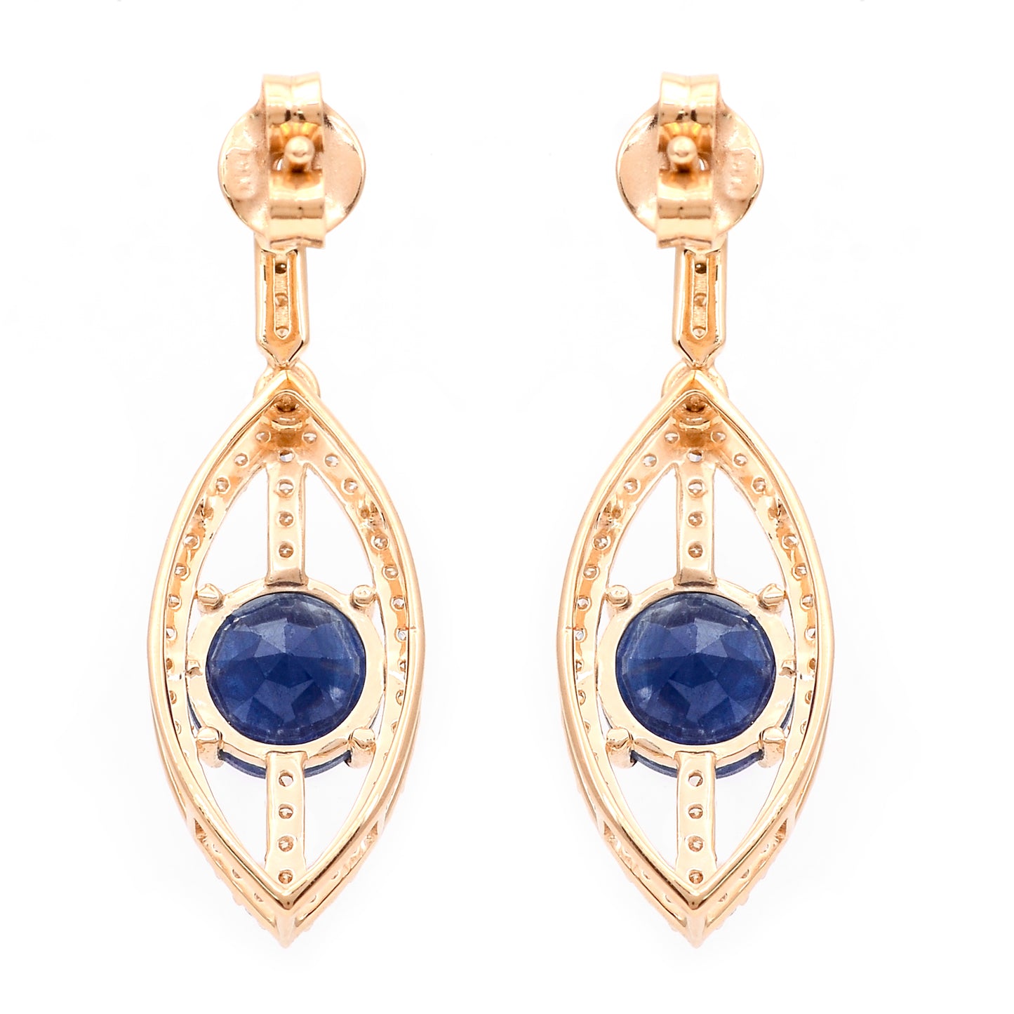 2.98 Ct Round Mixed Cut Natural Sapphire 14K Gold Earrings
