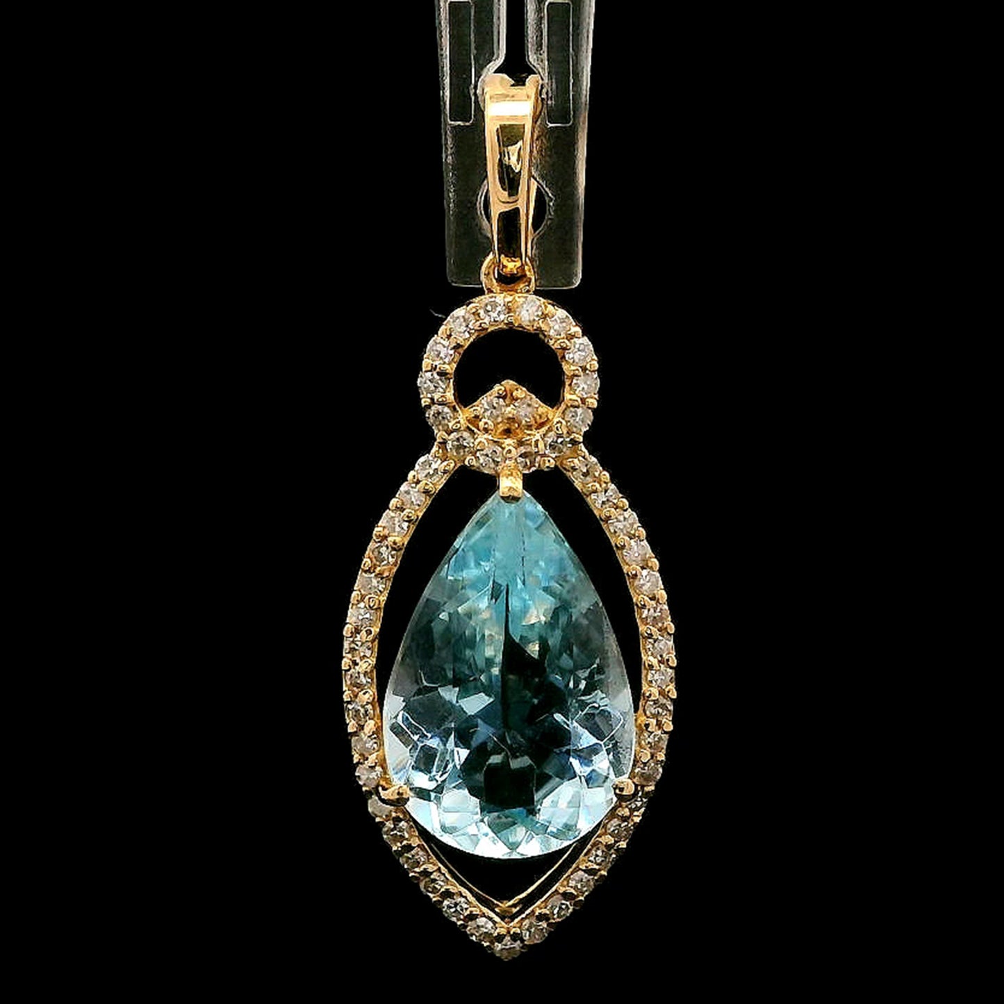 2.38 Ct Pear Mixed Cut Natural Aquamarine 14K Gold Pendant