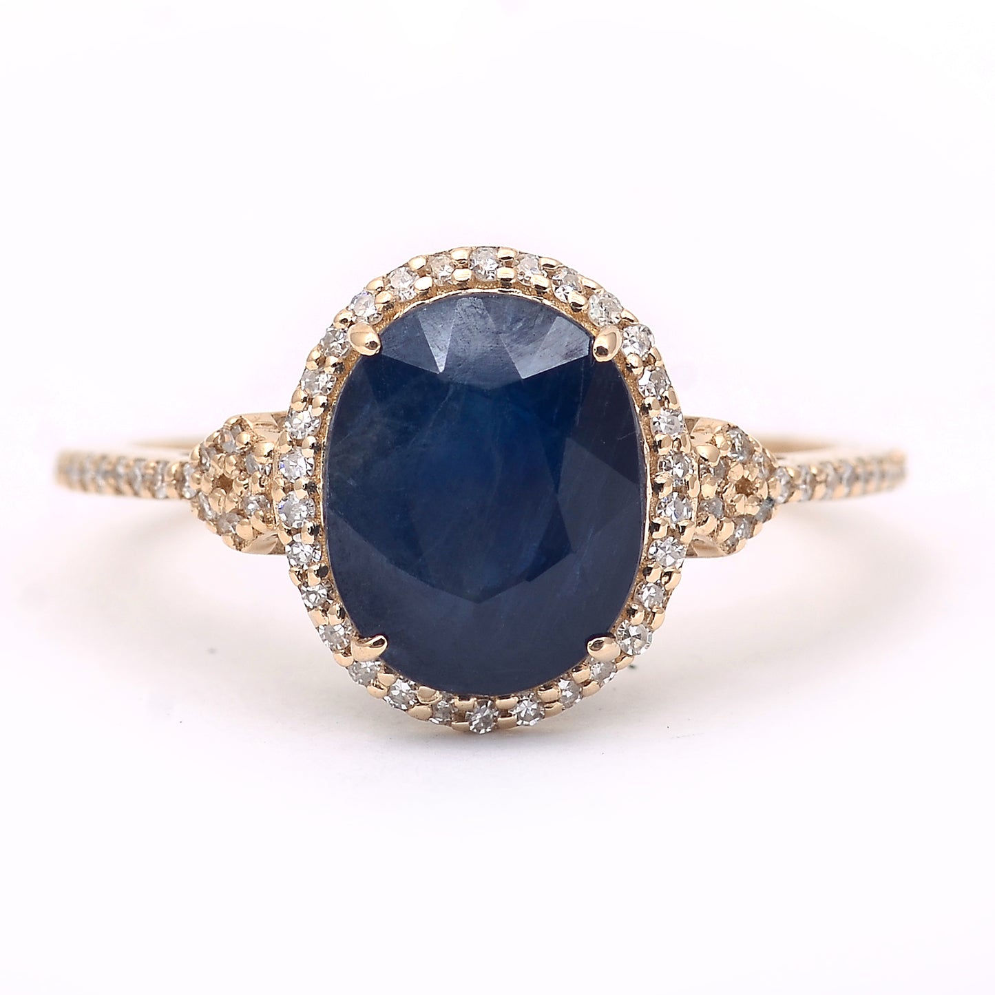 3.45 Ct Oval Mixed Cut Natural Sapphire 14K Gold Ring