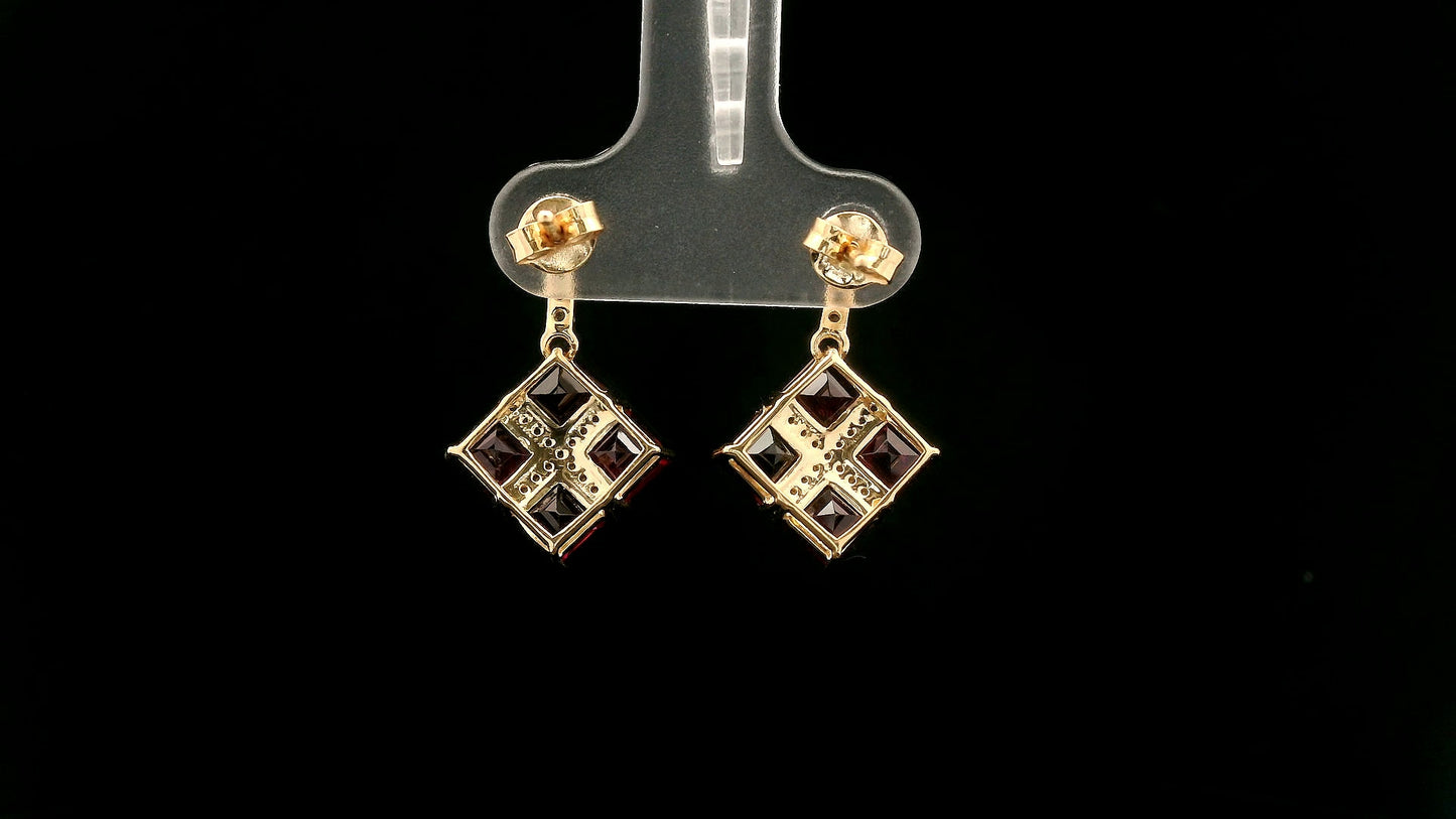 3.05 Ct Square Rubellite 14K Gold Earrings