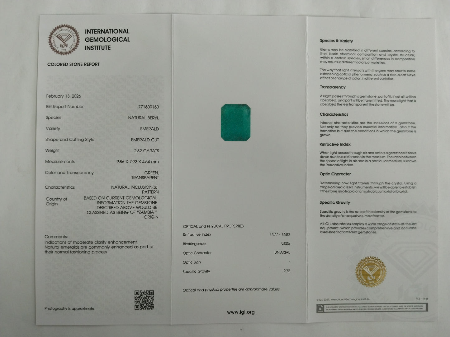 2.82 Natural Beryl Emerald Emerald Cut Gemstone