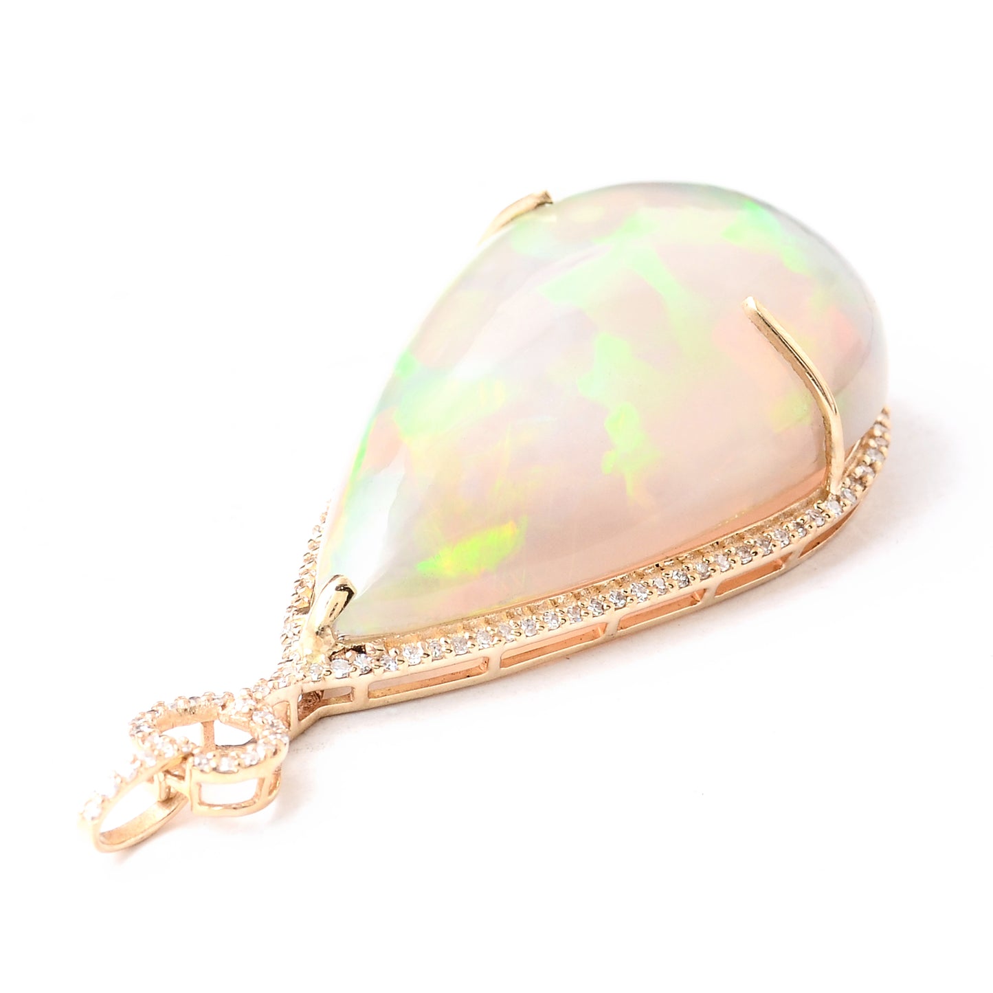 24.52 Ct Pear Cabochon Natural Opal 14K Gold Pendant