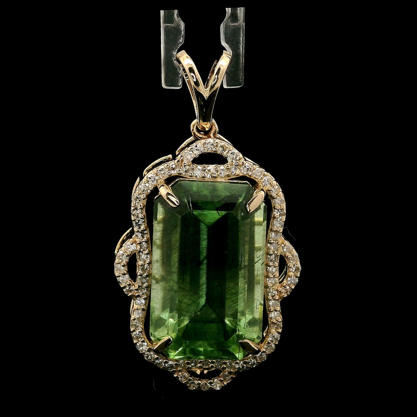 8.19 Ct Octagon Step Cut Natural Peridot 14K Gold Pendant