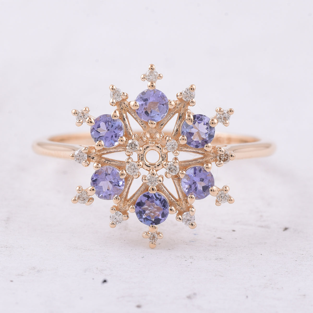 0.53 Ct Round Natural Tanzanite 14K Gold Ring
