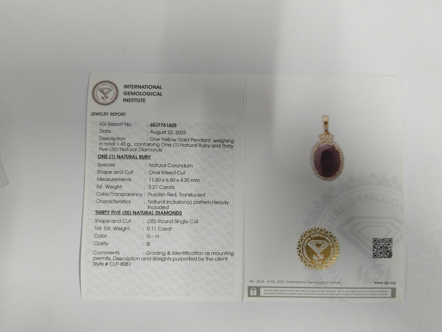 3.38 Ct Oval Mixed Cut Natural Corundum Ruby 14K Gold Pendant