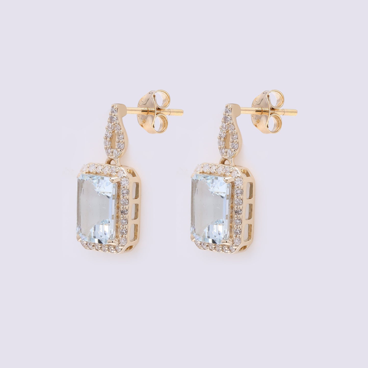 2.16 Ct Octagon Step Cut Natural Aquamarine 14K Gold Earrings