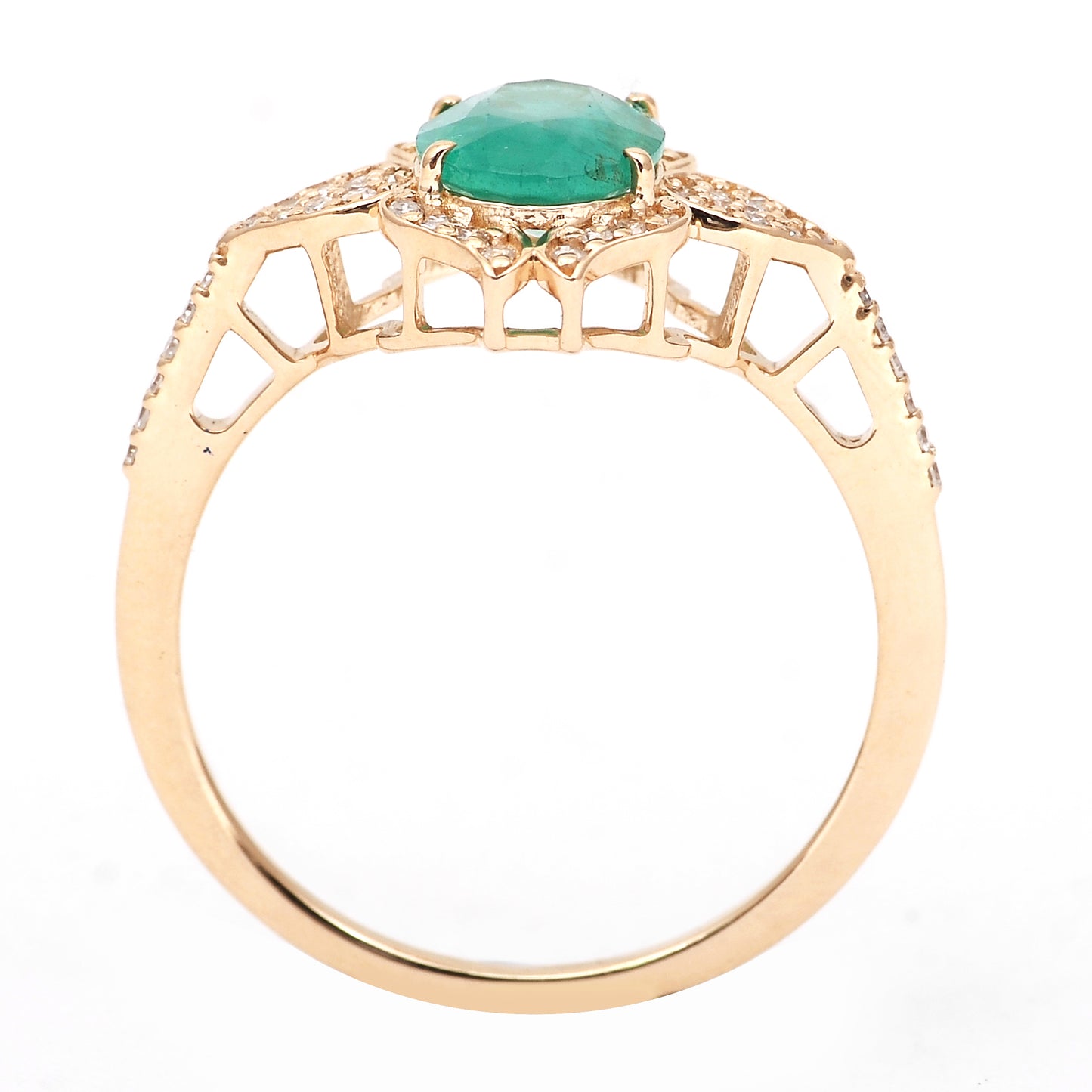 1.21 Ct Oval Mixed Cut Natural Emerald 14K Gold Ring