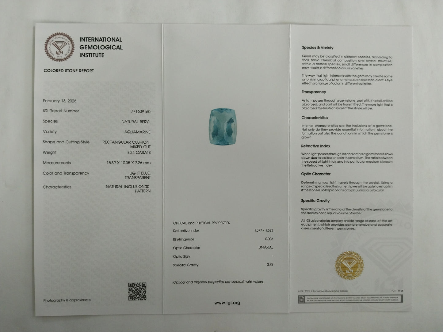 8.24 Natural Beryl Aquamarine Rectangular Cushion Mixed Cut Gemstone