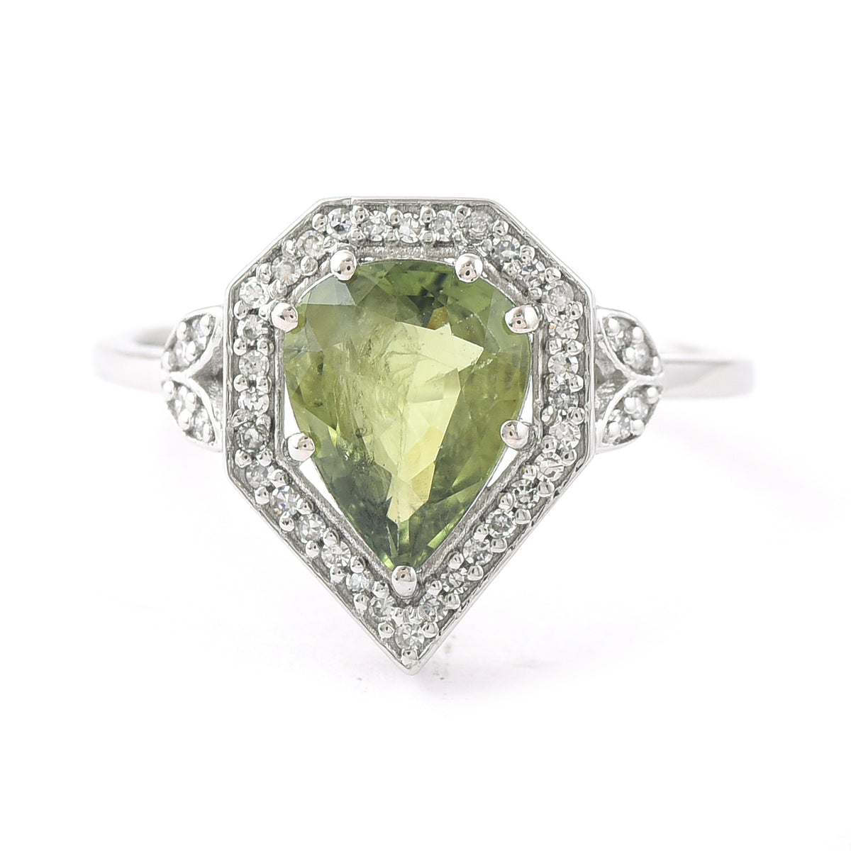 1.96 Ct Pear Mixed Cut Natural Green Sapphire 950 Platinum Ring