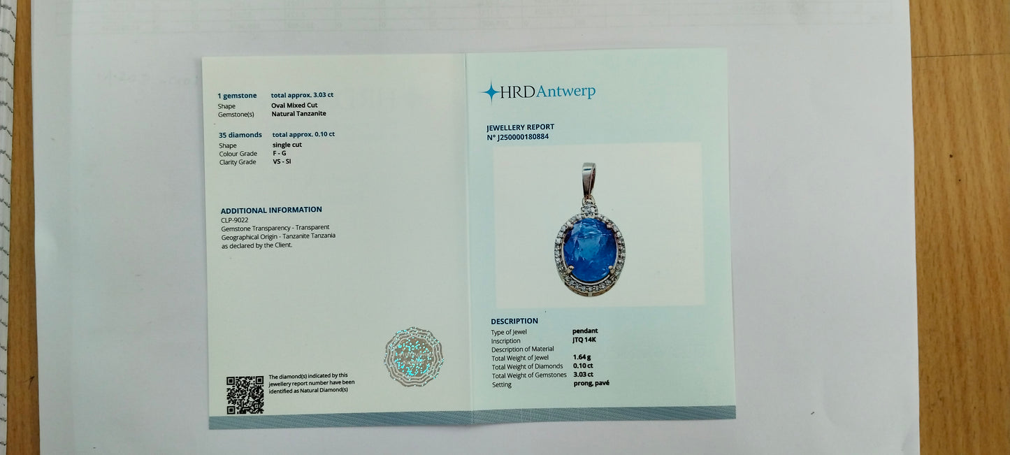 3.13 Ct Oval Mixed Cut Natural Tanzanite 14K Gold Pendant