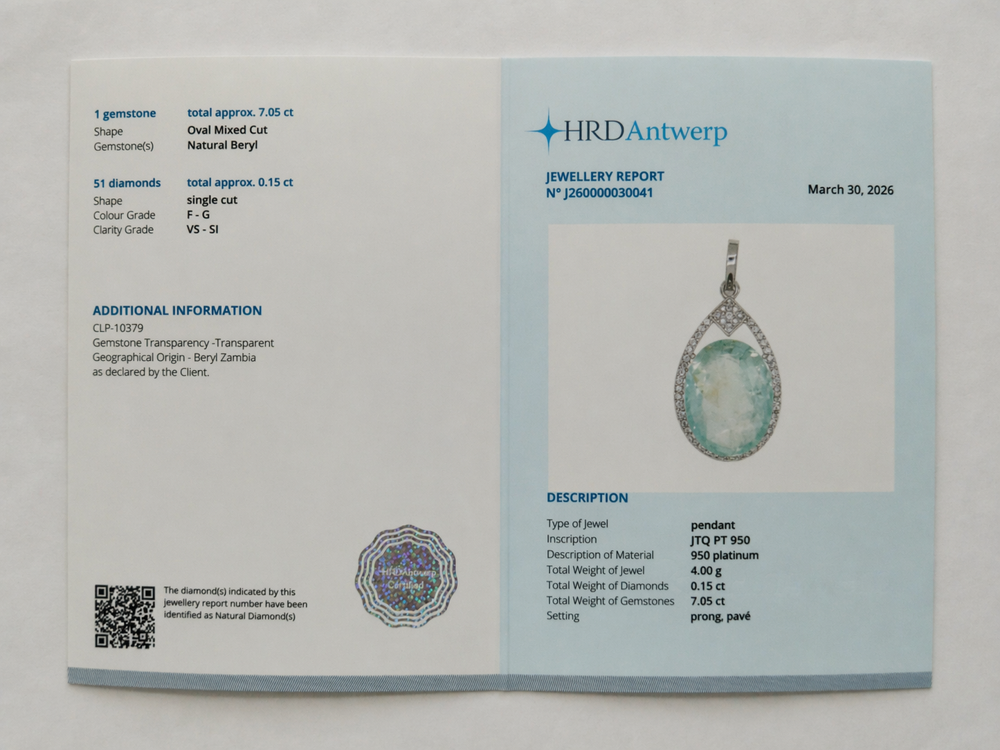 7.20 Ct Oval Mixed Cut Natural Emerald 950 Platinum Pendant